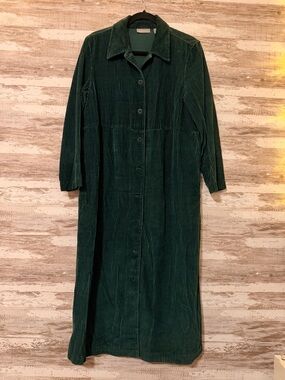 Nordstrom Dark Green Corduroy Button-Front Maxi Dress